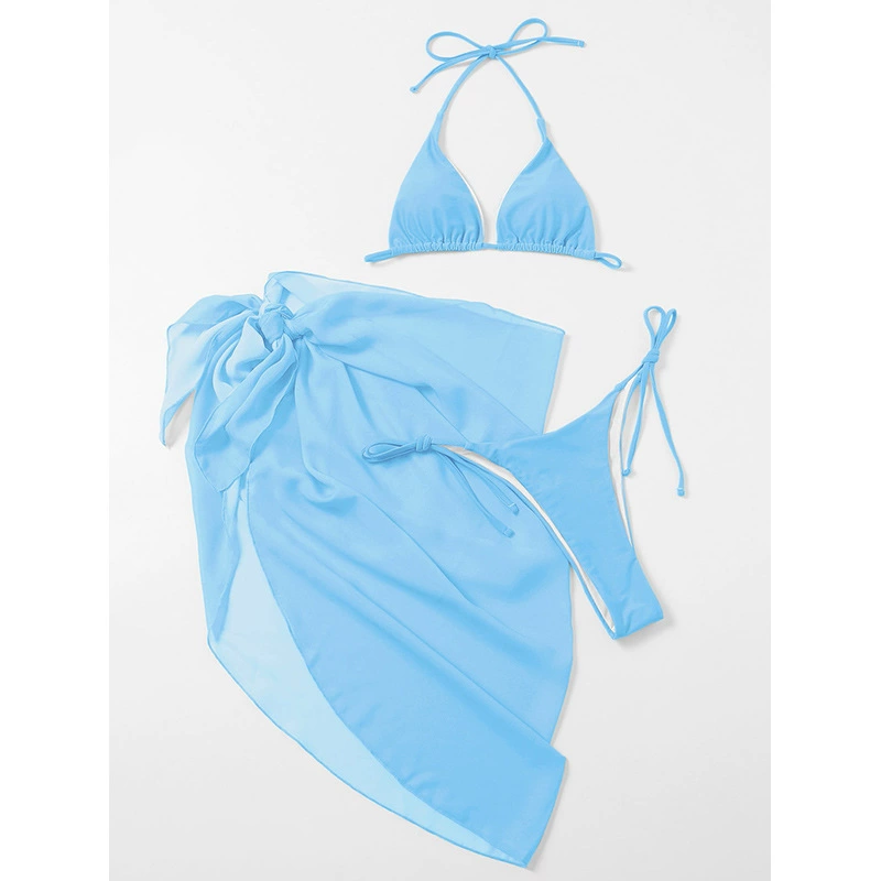 Halter Triangle Bikini Set with Wrap Skirt