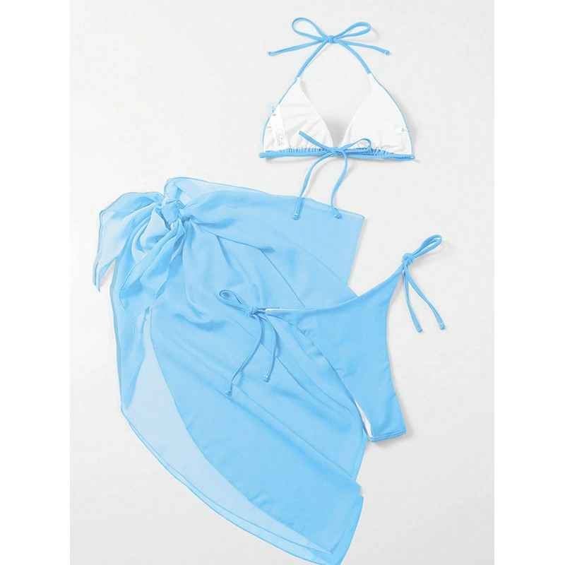 Halter Triangle Bikini Set with Wrap Skirt view 3