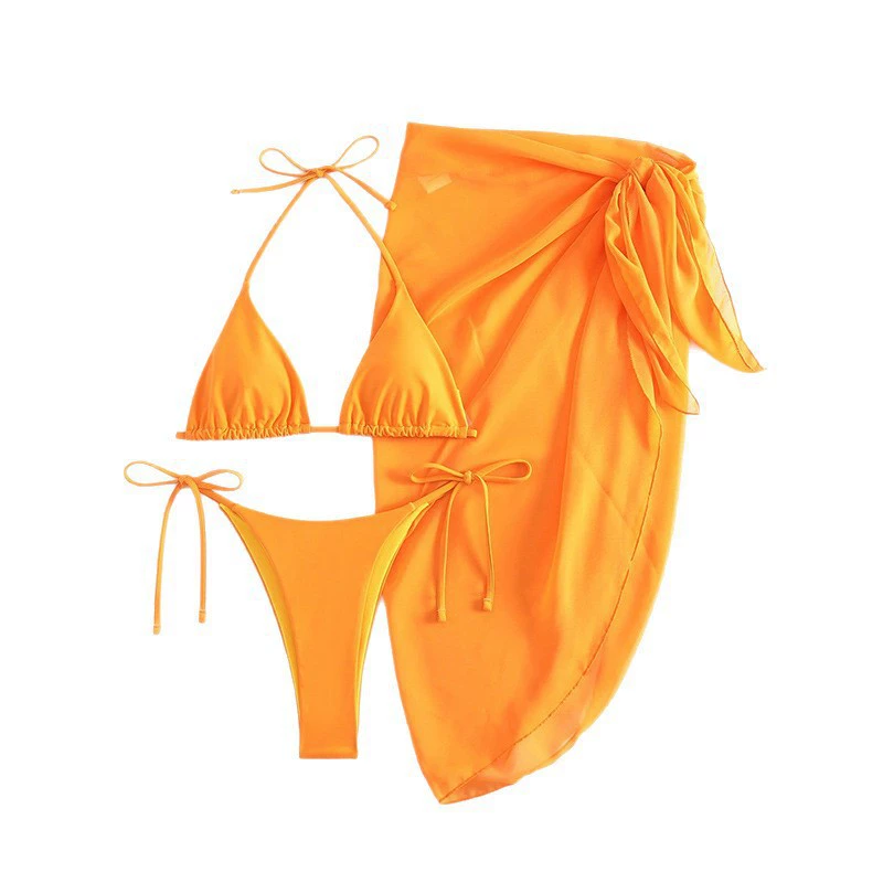Halter Triangle Bikini Set with Wrap Skirt view 5