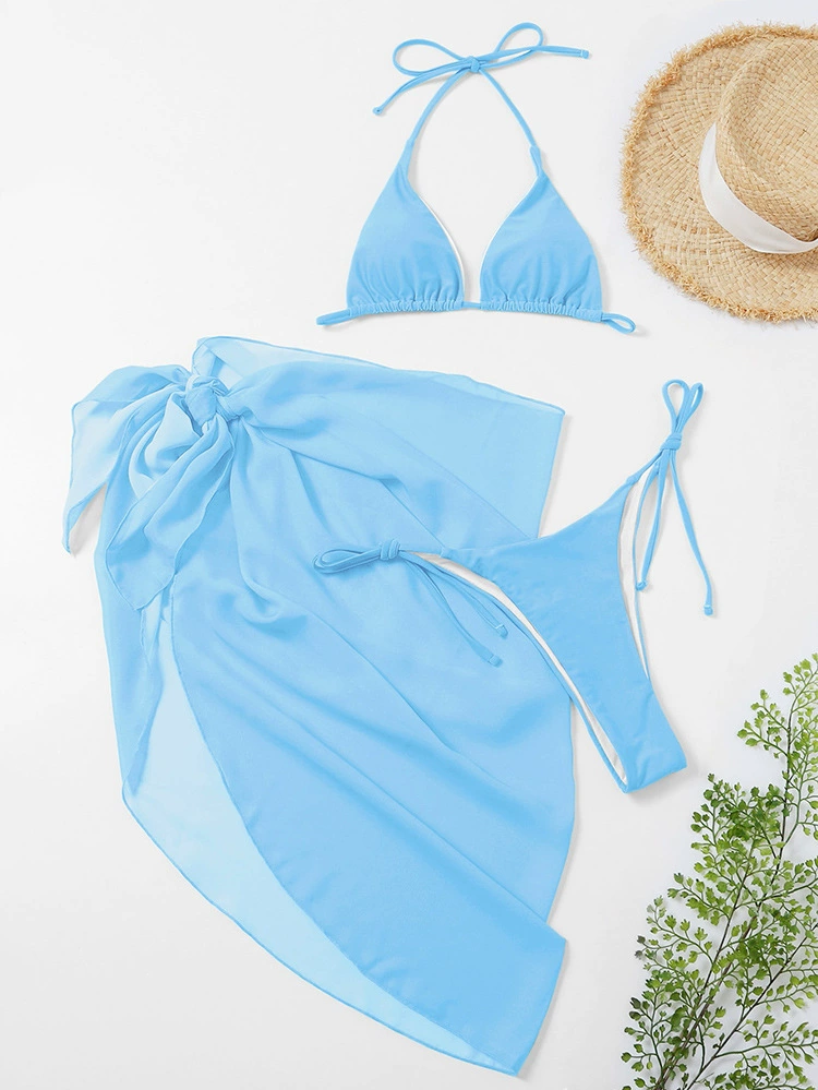 Halter Triangle Bikini Set with Wrap Skirt view 6