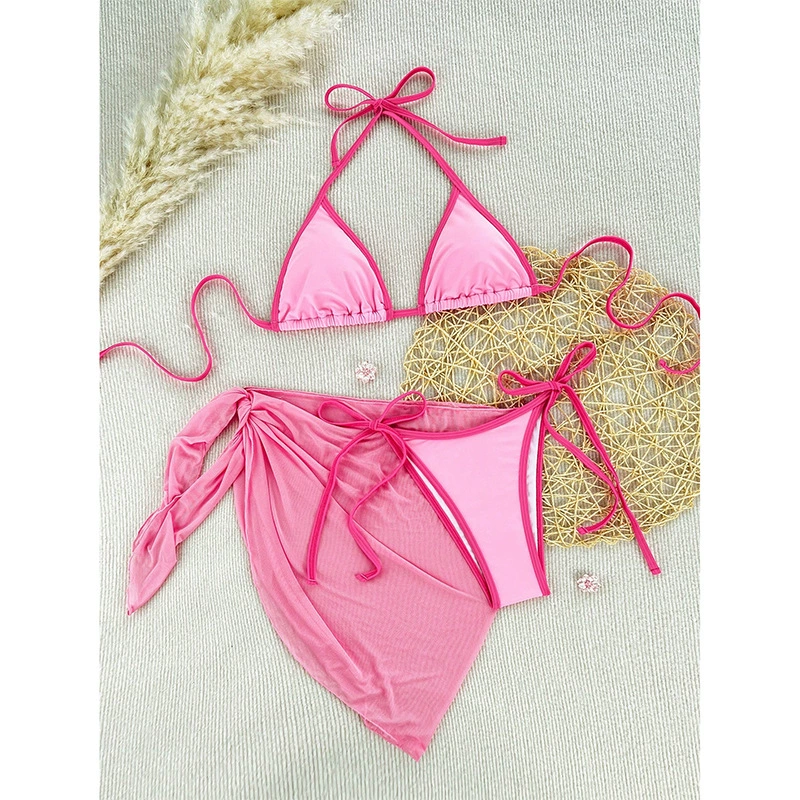 Three-Piece Halter Bikini Set with Sarong view 3