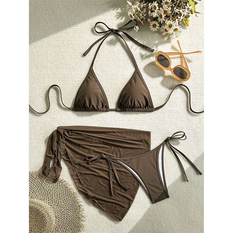 Three-Piece Halter Bikini Set with Sarong view 6