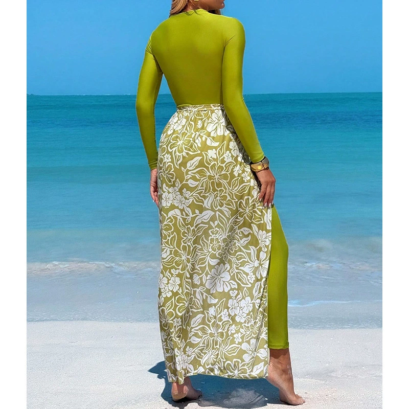 Three-Piece Swimwear Set with One-Piece, Skirt, and Pants