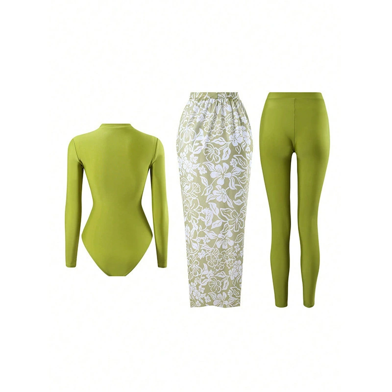 Three-Piece Swimwear Set with One-Piece, Skirt, and Pants view 3