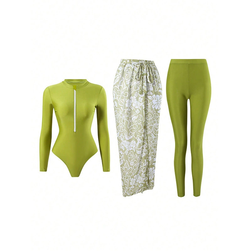 Three-Piece Swimwear Set with One-Piece, Skirt, and Pants view 5