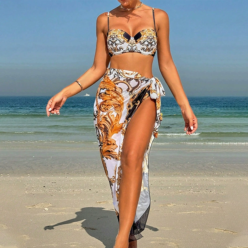 Three-Piece Bikini Set with Wrap Skirt