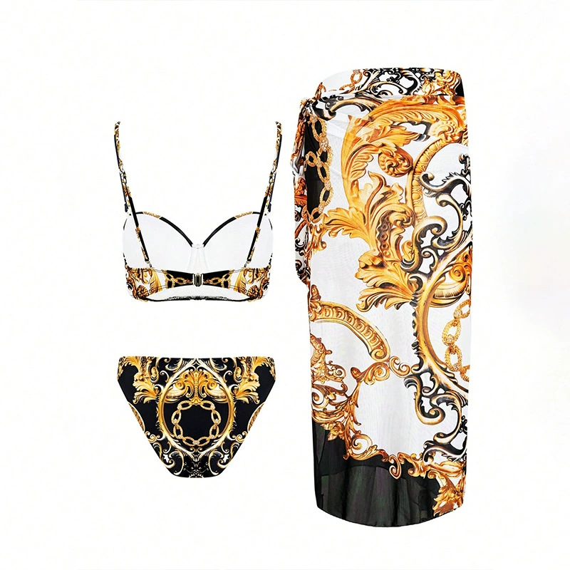 Three-Piece Bikini Set with Wrap Skirt view 5