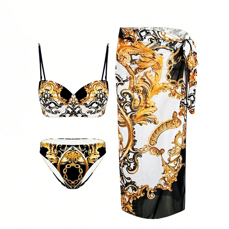 Three-Piece Bikini Set with Wrap Skirt view 6