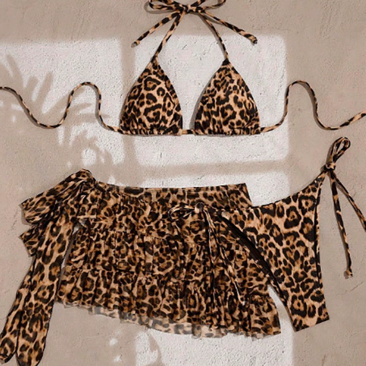 Three-Piece Bikini Set with Ruffle Skirt