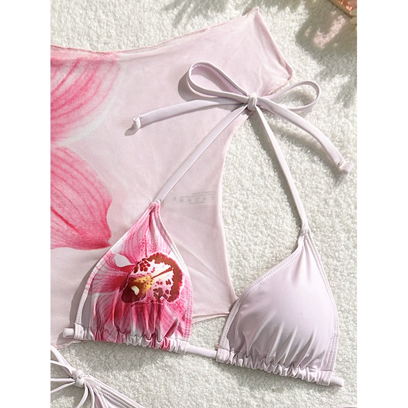 Three-Piece Swimsuit Set with Off-Shoulder Top and Side-Tie Bottoms view 4