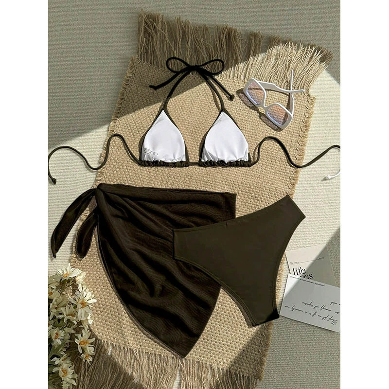 Women's Three-Piece Bikini Set with Triangle Top and Skirt view 3