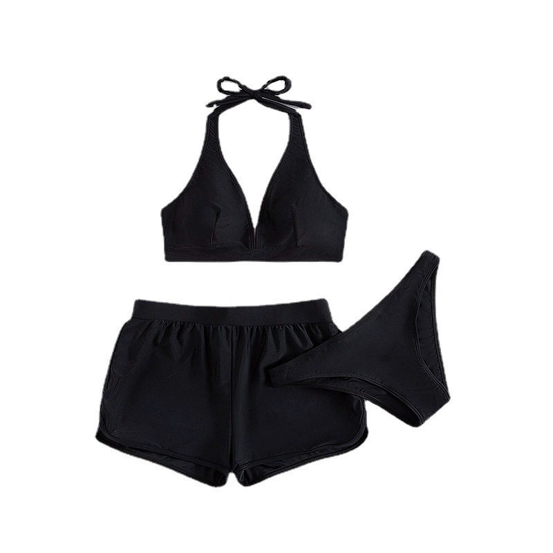 Three-Piece Halter Bikini Set with Boy Shorts and Brief view 5
