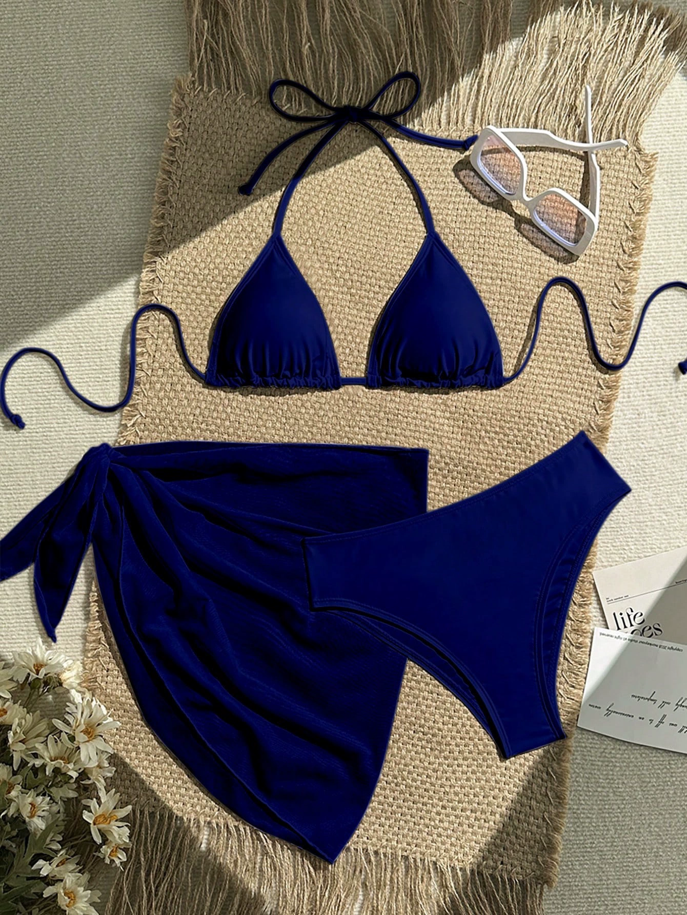 Three-Piece Triangle Bikini Set with Sarong view 12