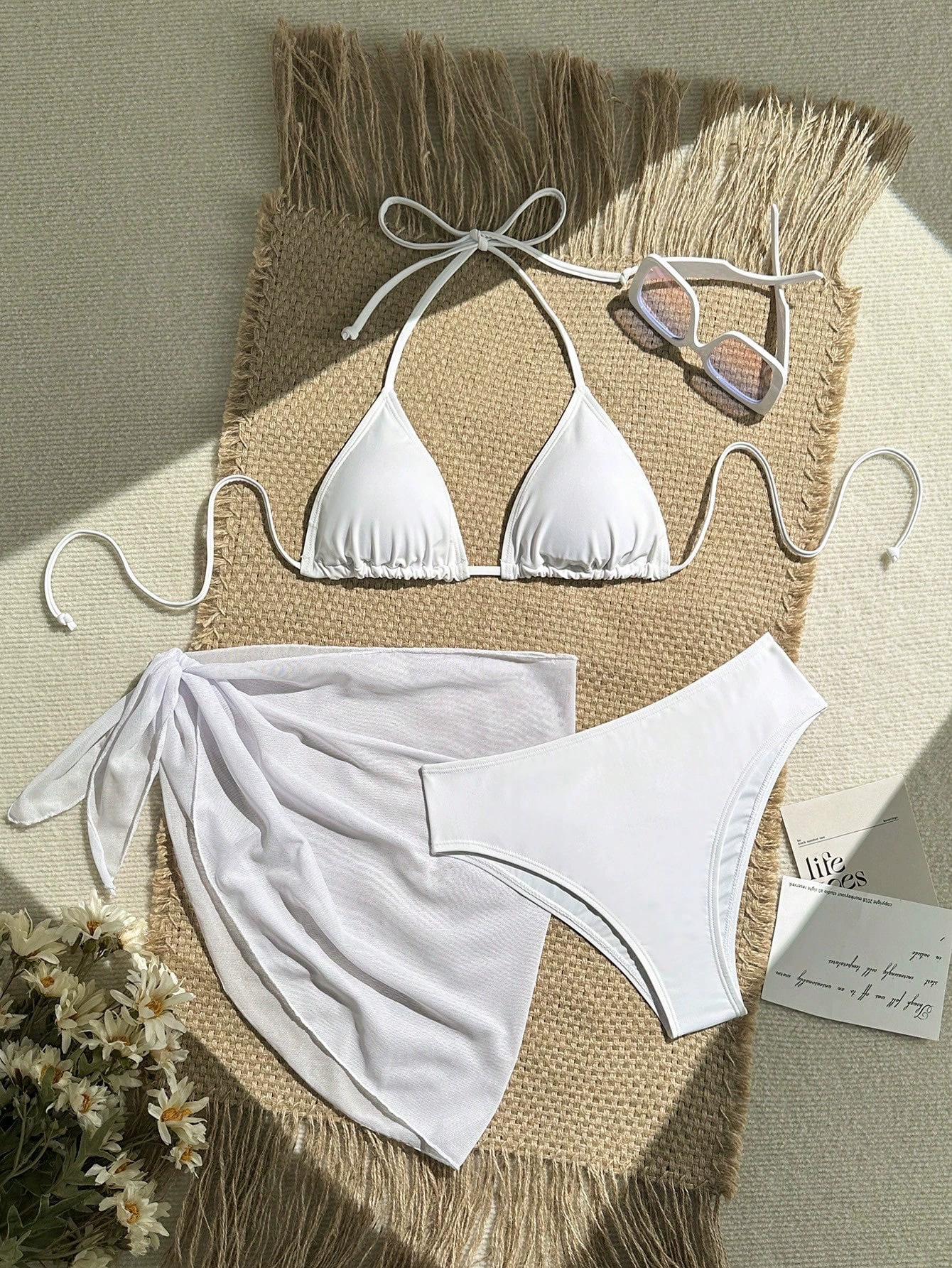 Three-Piece Triangle Bikini Set with Sarong view 13