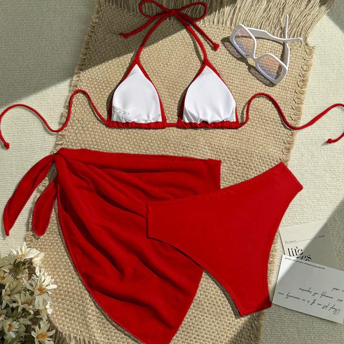Three-Piece Triangle Bikini Set with Sarong view 3