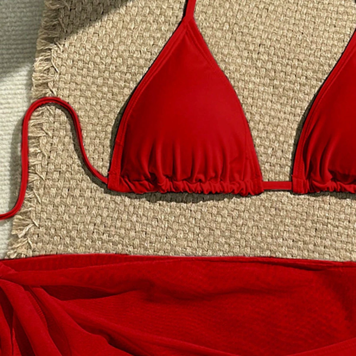 Three-Piece Triangle Bikini Set with Sarong view 4