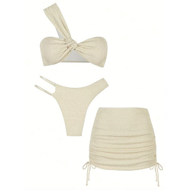 Three-Piece One-Shoulder Bikini Set with Cover-Up Skirt view 5