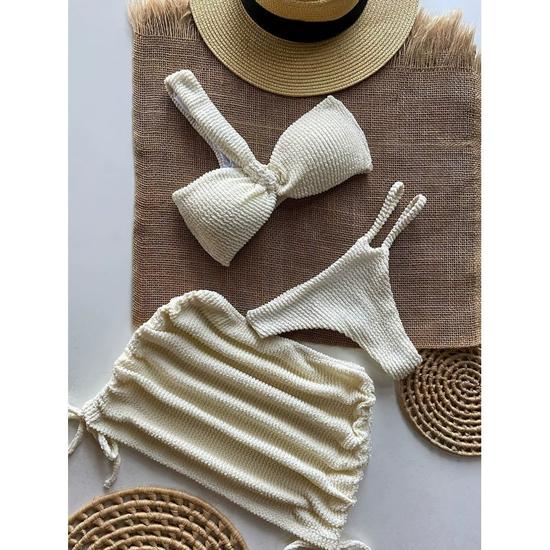 Three-Piece One-Shoulder Bikini Set with Cover-Up Skirt view 6