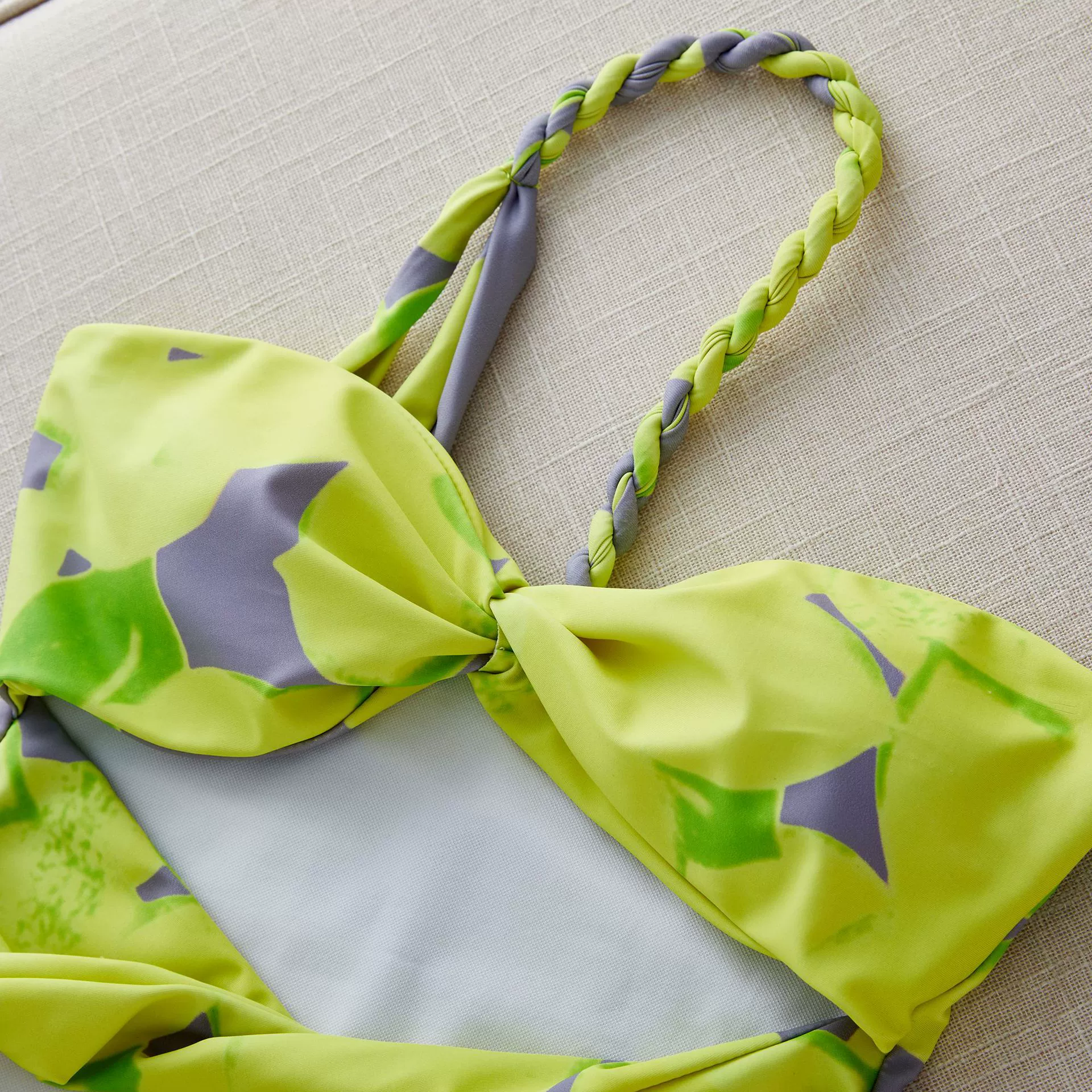 Three-Piece Bikini Set with One-Shoulder Top and Side-Slit Skirt view 6