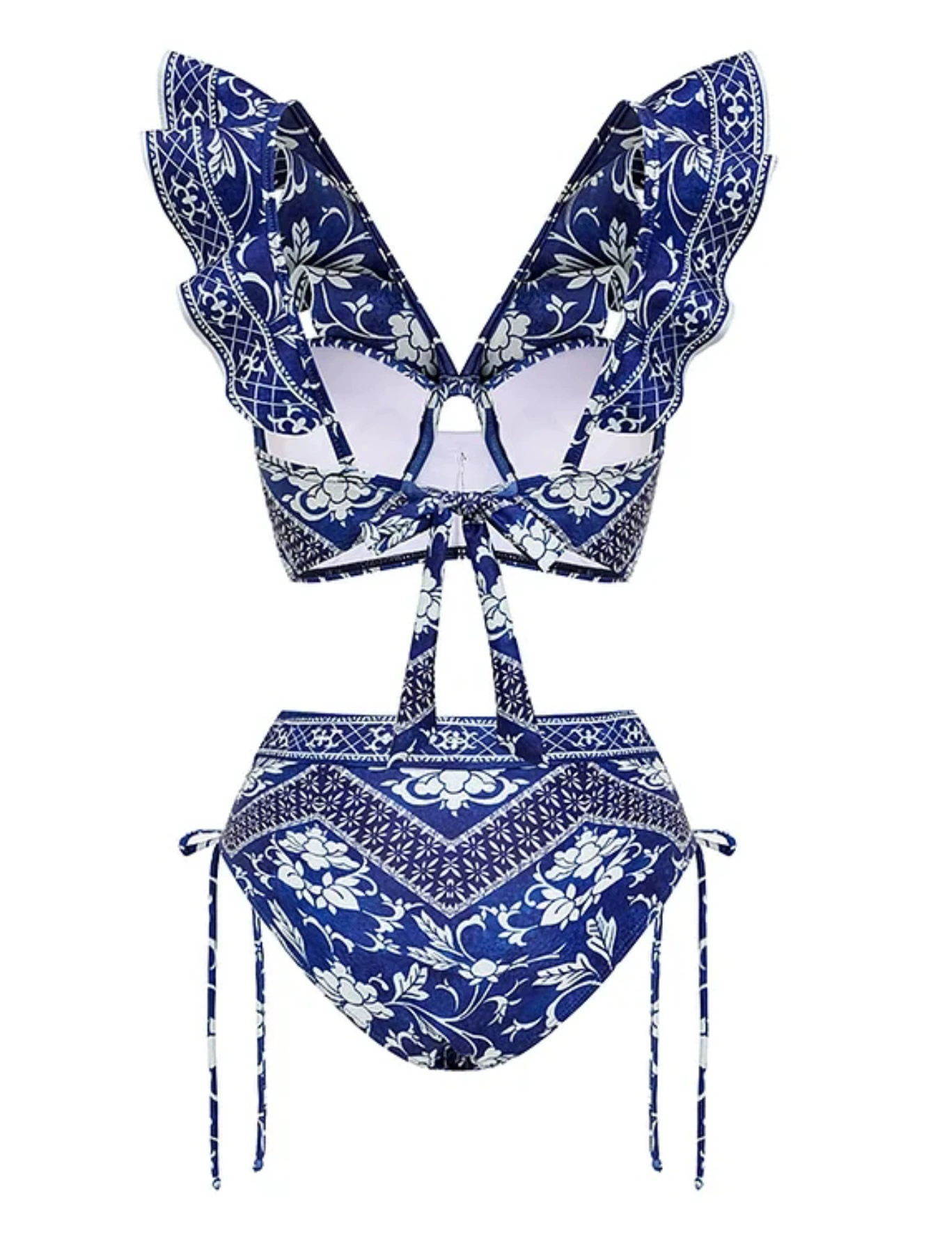 Women's Three-Piece Swimwear Set with Ruffle Top and Skirt view 5