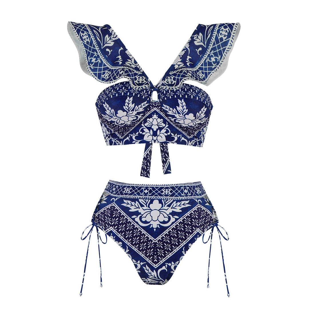 Women's Three-Piece Swimwear Set with Ruffle Top and Skirt view 6