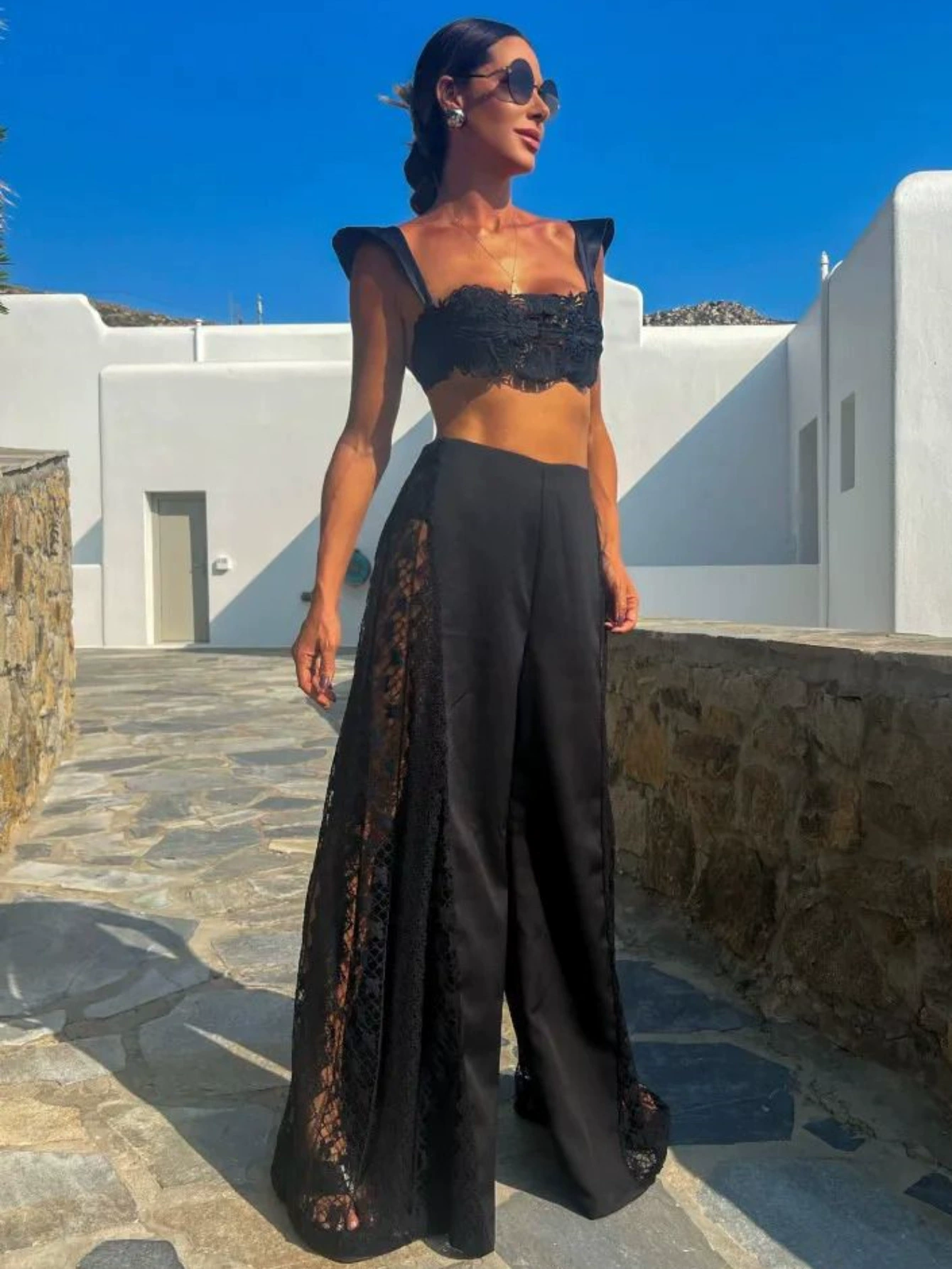 Women’s Three-Piece Swimsuit Set with Bandeau Top and Wide-Leg Pants