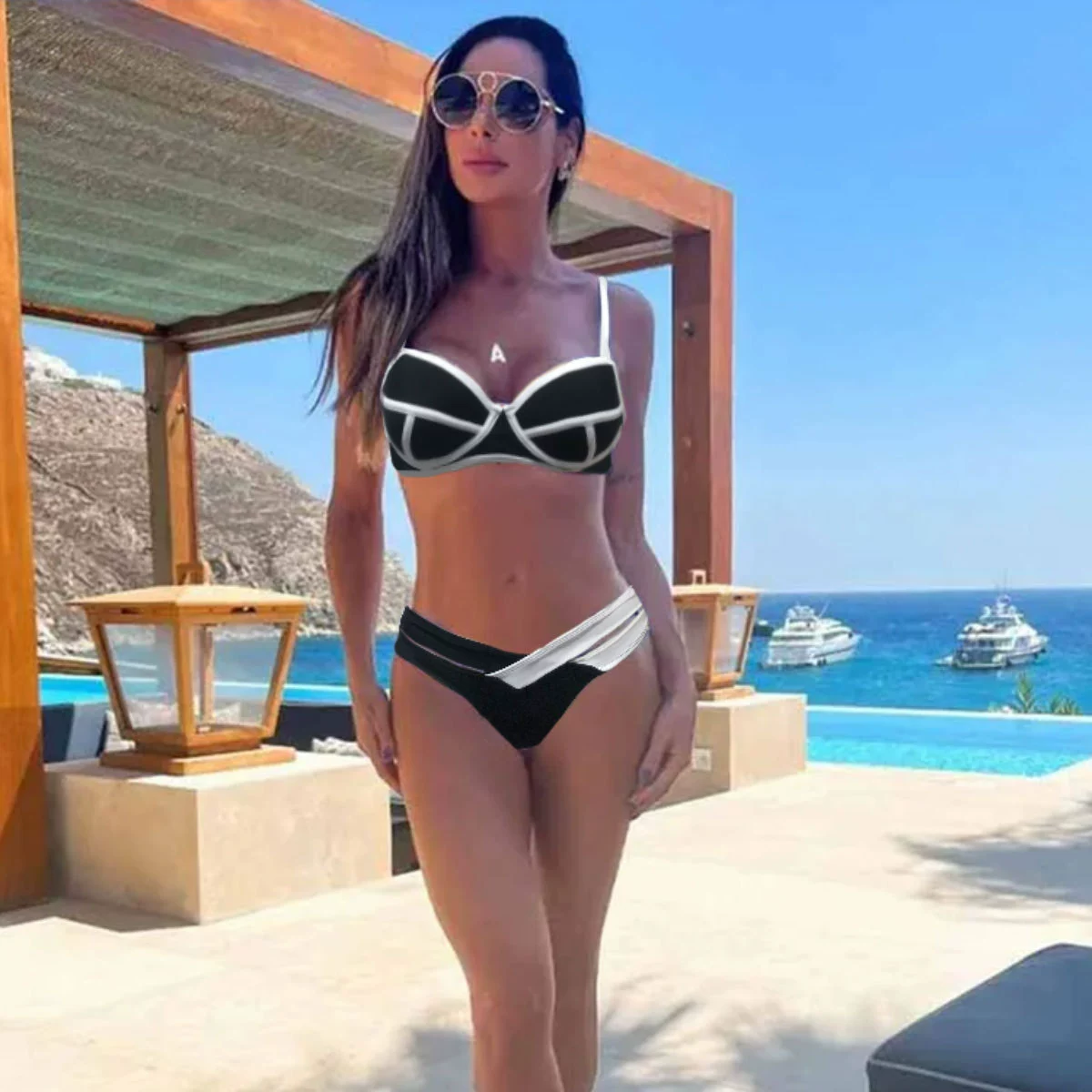 Bikini Set with Fringe Wide-Leg Pants view 3