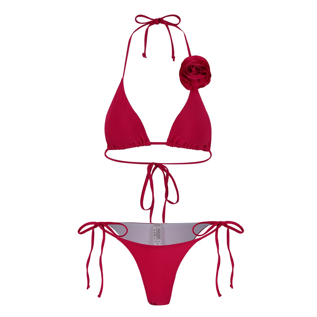 Three-Piece Halter Bikini Set with Rosette and Sheer Skirt view 4