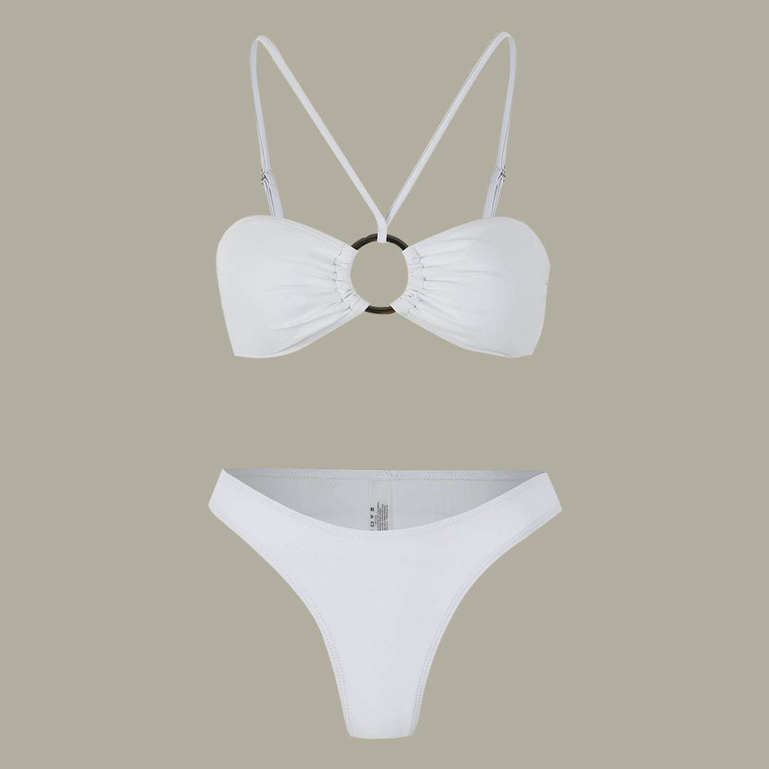Women's Three-Piece Bikini Set with Ring Detail and High Slit Skirt view 3