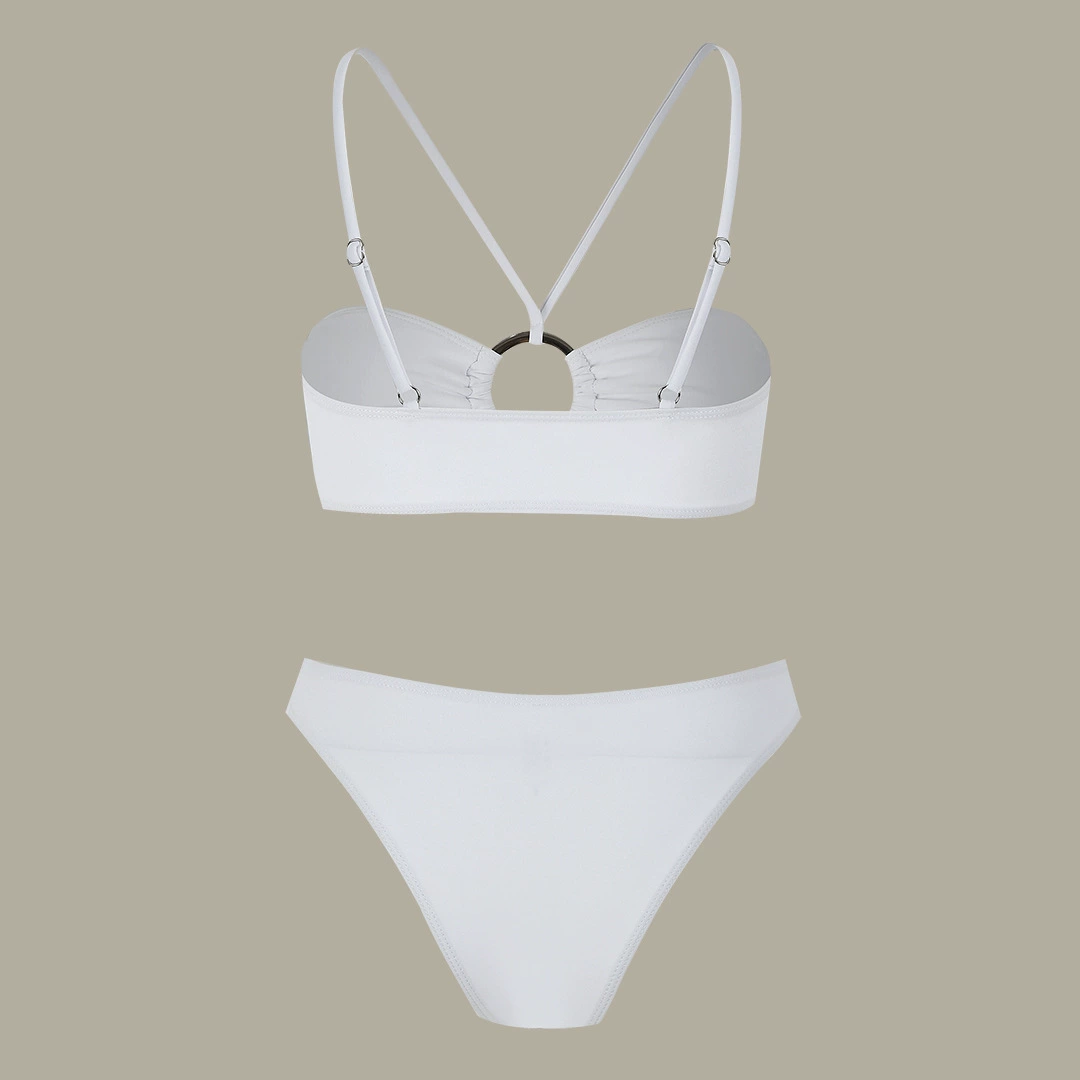 Women's Three-Piece Bikini Set with Ring Detail and High Slit Skirt view 4