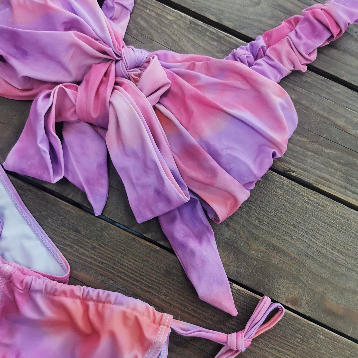 Three-Piece Bikini Set with Ruffle Straps and Sarong view 3