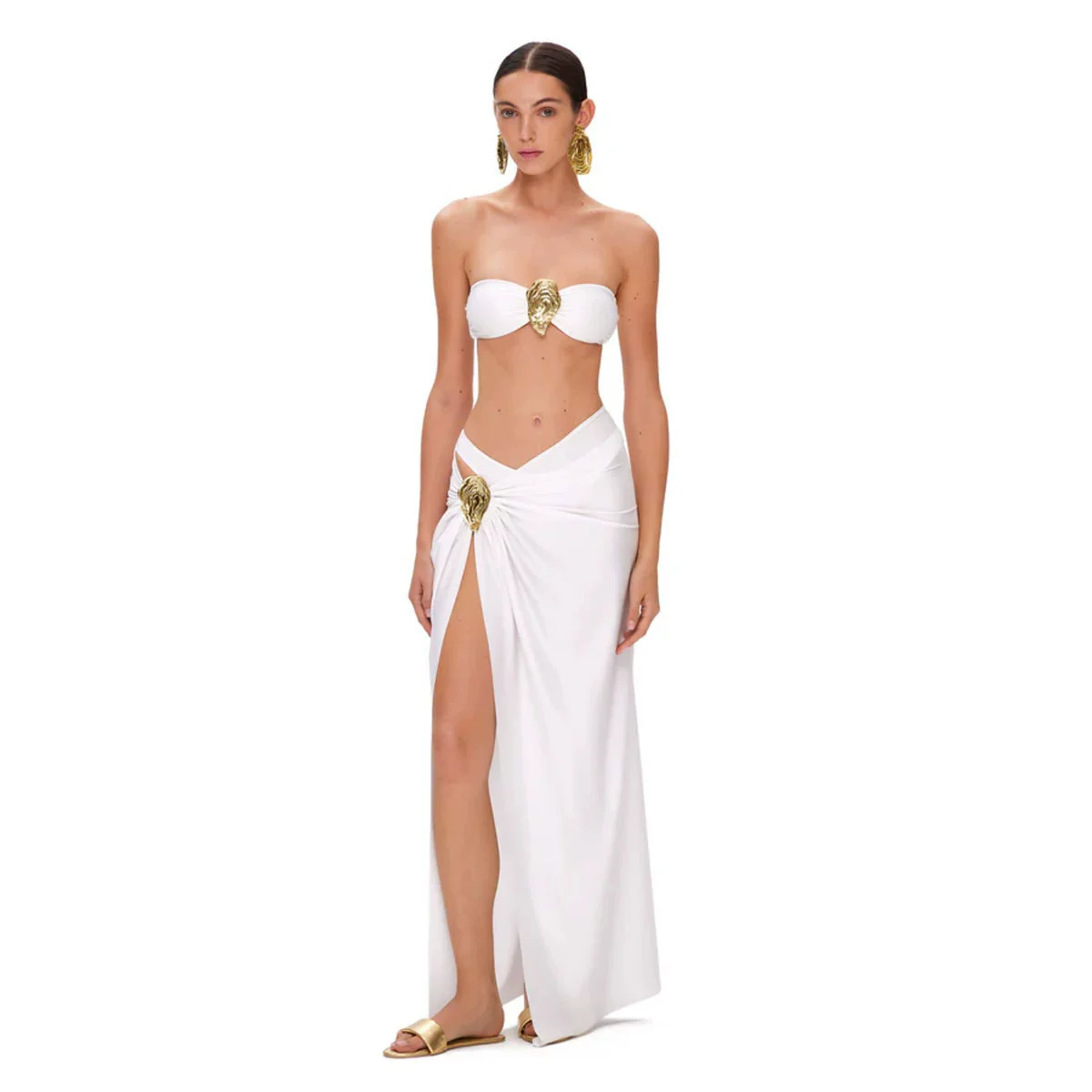 Bandeau Bikini Set with Sarong and Metal Embellishments view 4