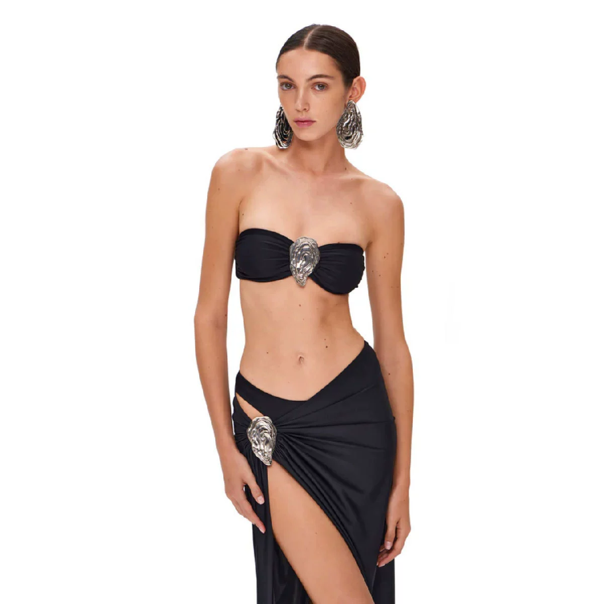Bandeau Bikini Set with Sarong and Metal Embellishments view 5