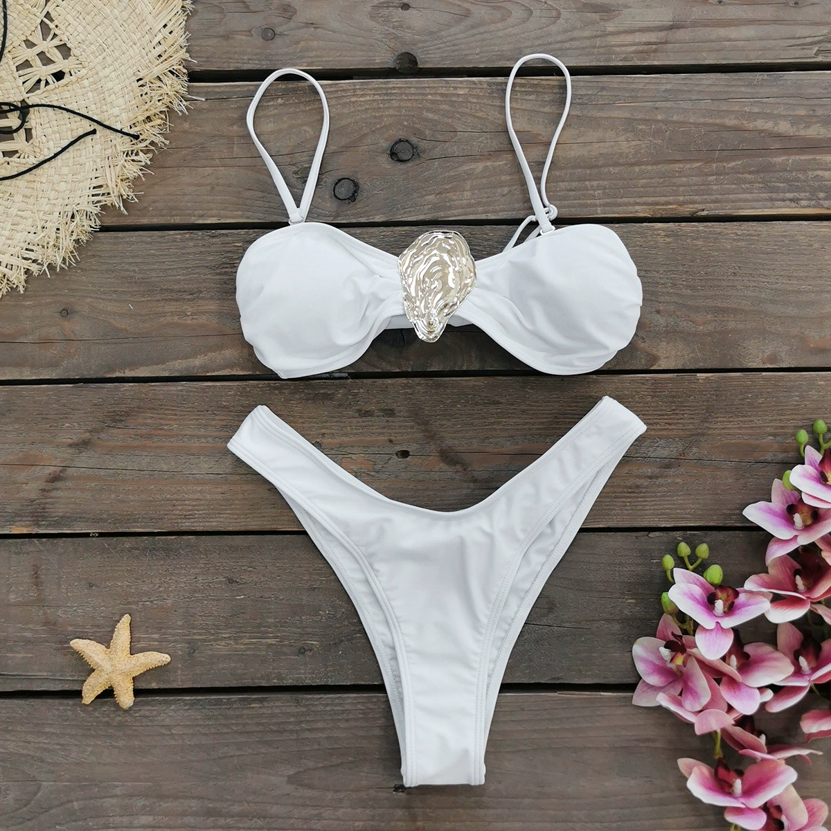 Bandeau Bikini Set with Sarong and Metal Embellishments view 8