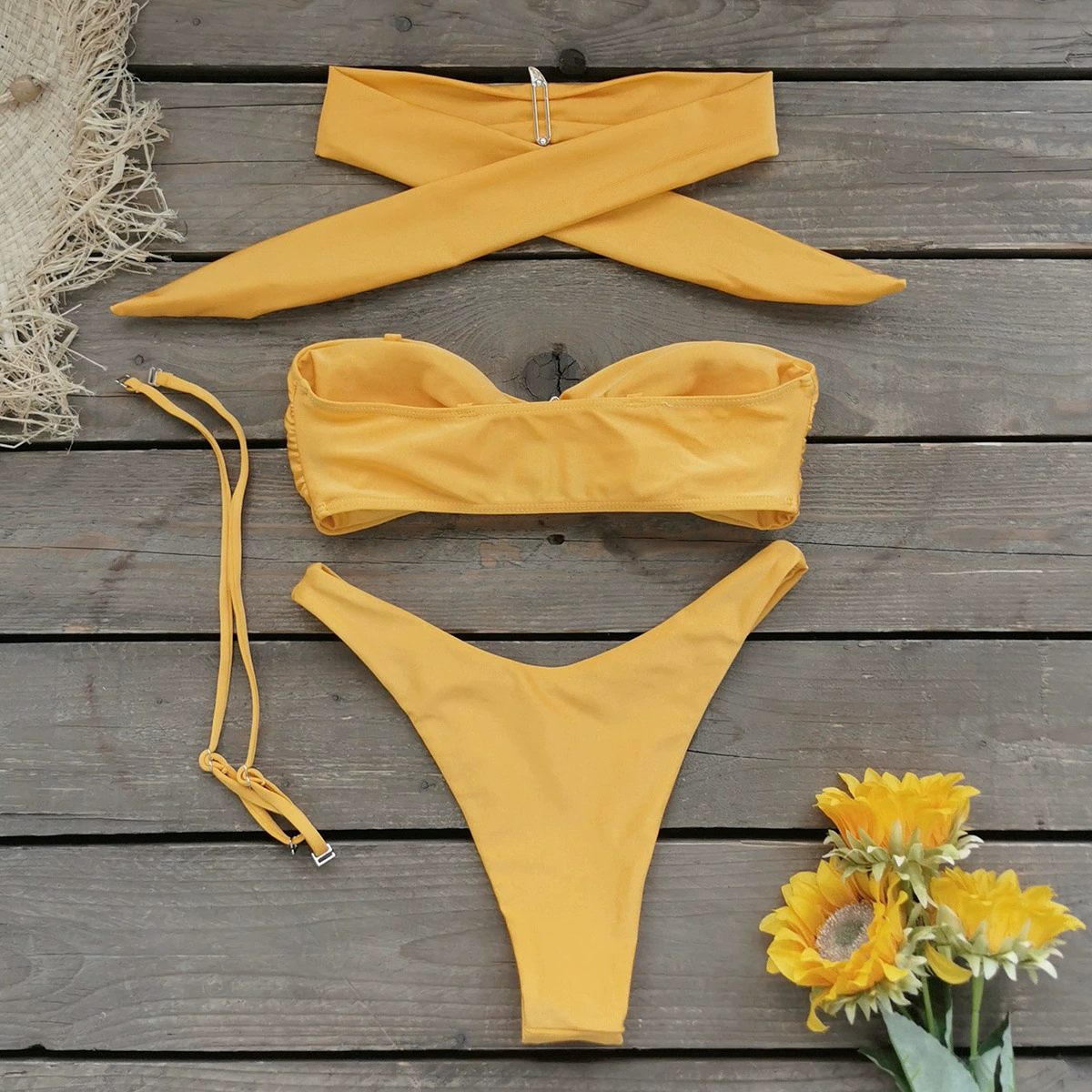 Three-Piece Bandeau Bikini Set with Sarong view 3