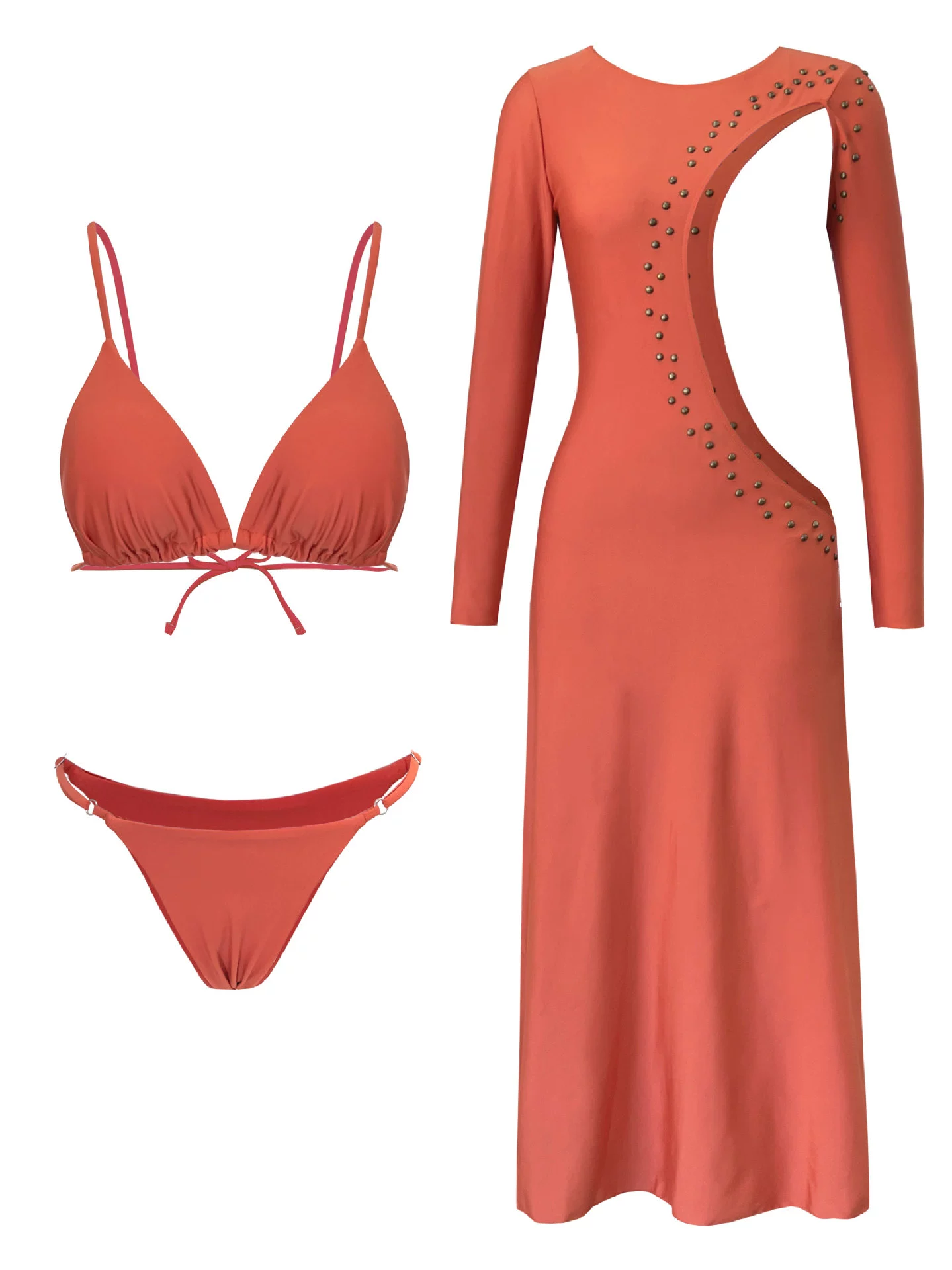 Long-Sleeve Cover-Up Bikini Three-Piece Set view 6