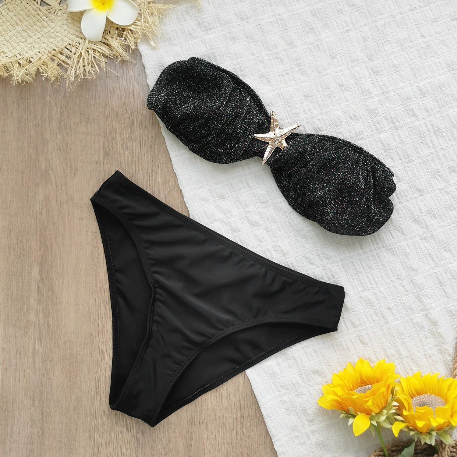 Bandeau High-Waist Bikini Set with Sheer Cover-Up Skirt view 3