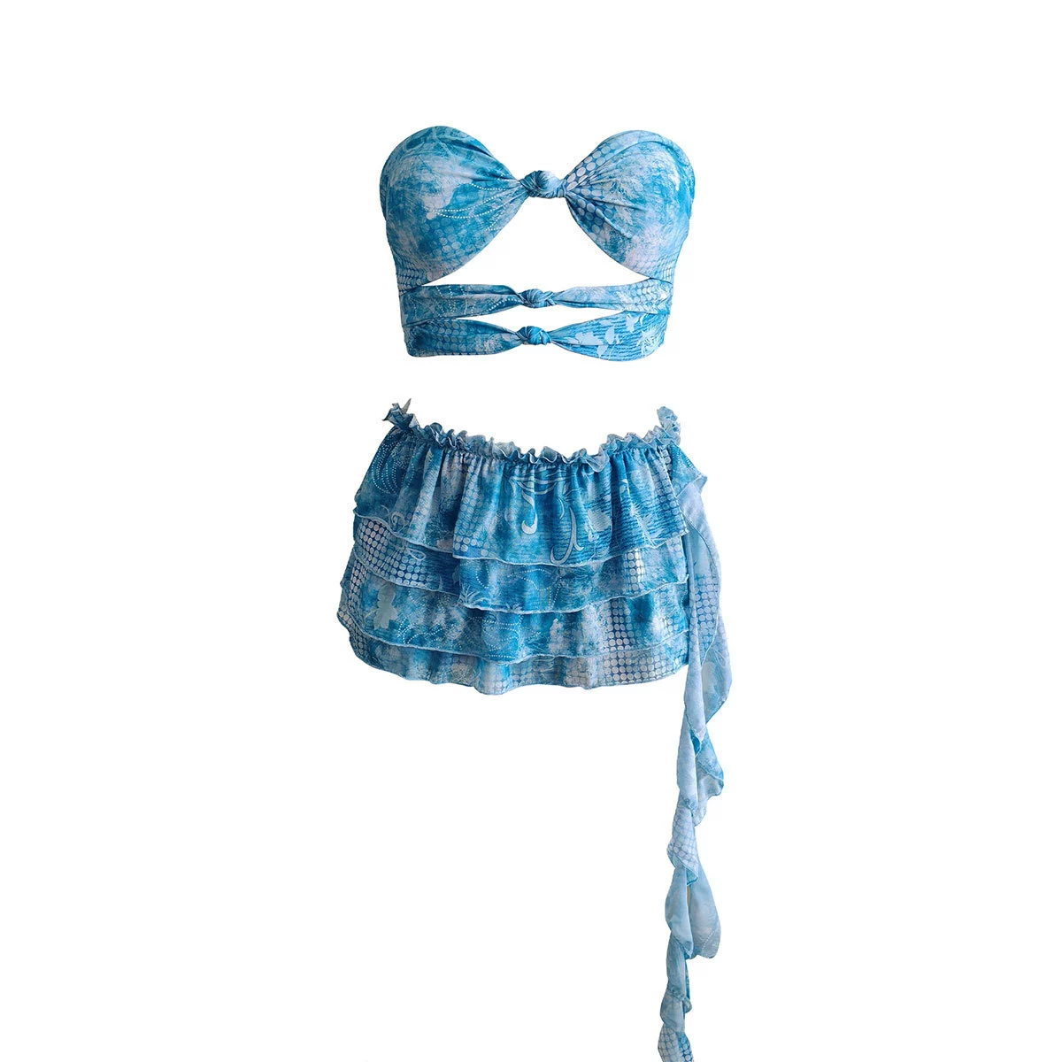 Strapless Cutout Bikini Set with Tiered Ruffle Skirt and Sarong view 5