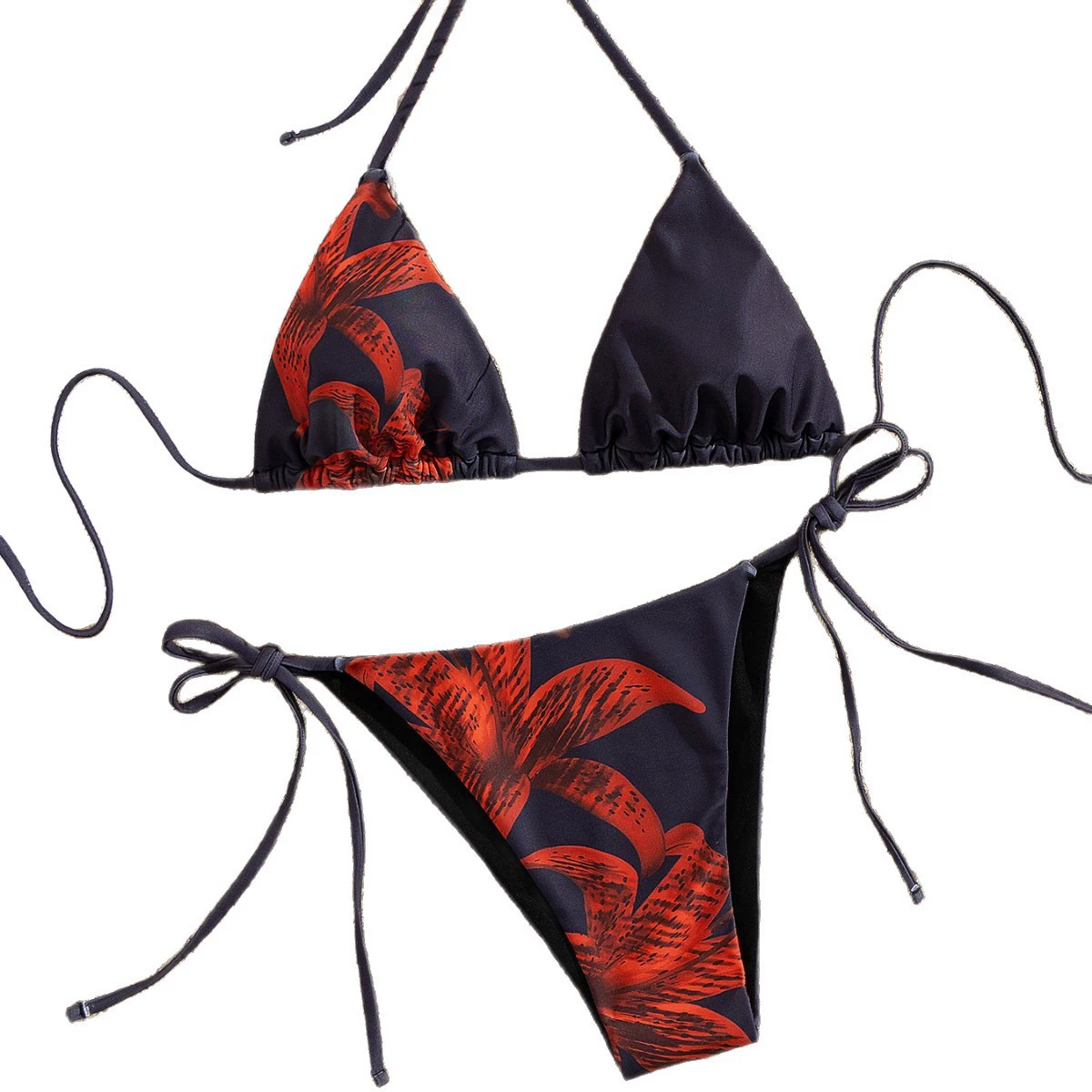 Bikini Set with Triangle Top, Tie-Side Bottoms, and Long Skirt view 5