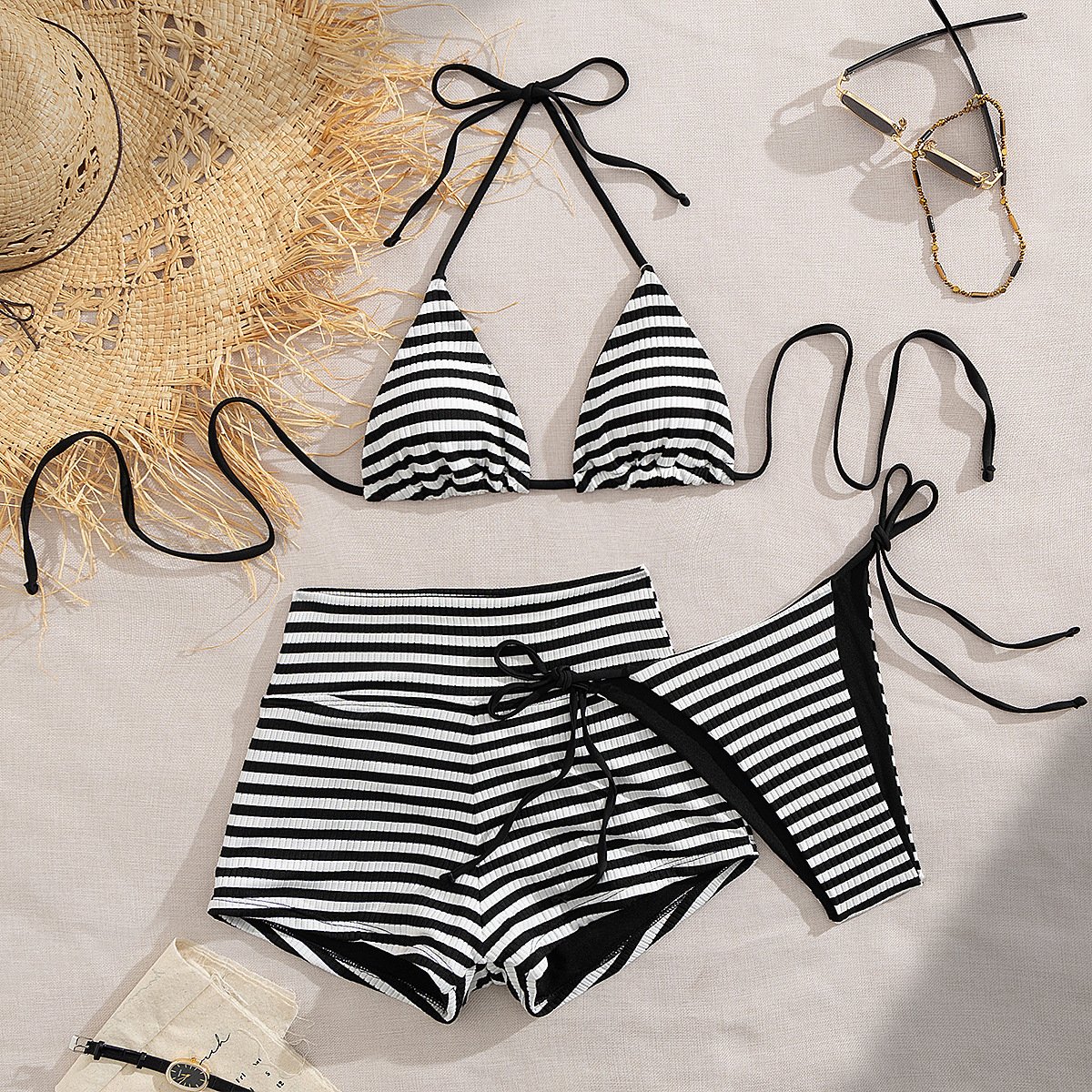 Black and White Striped Three-Piece Set