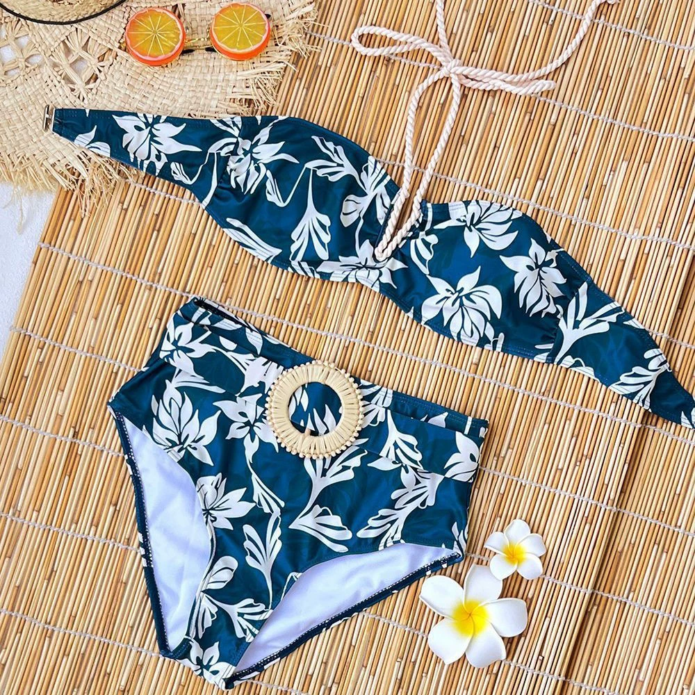 Bandeau High-Waist Bikini Set with Long Cover-Up view 3