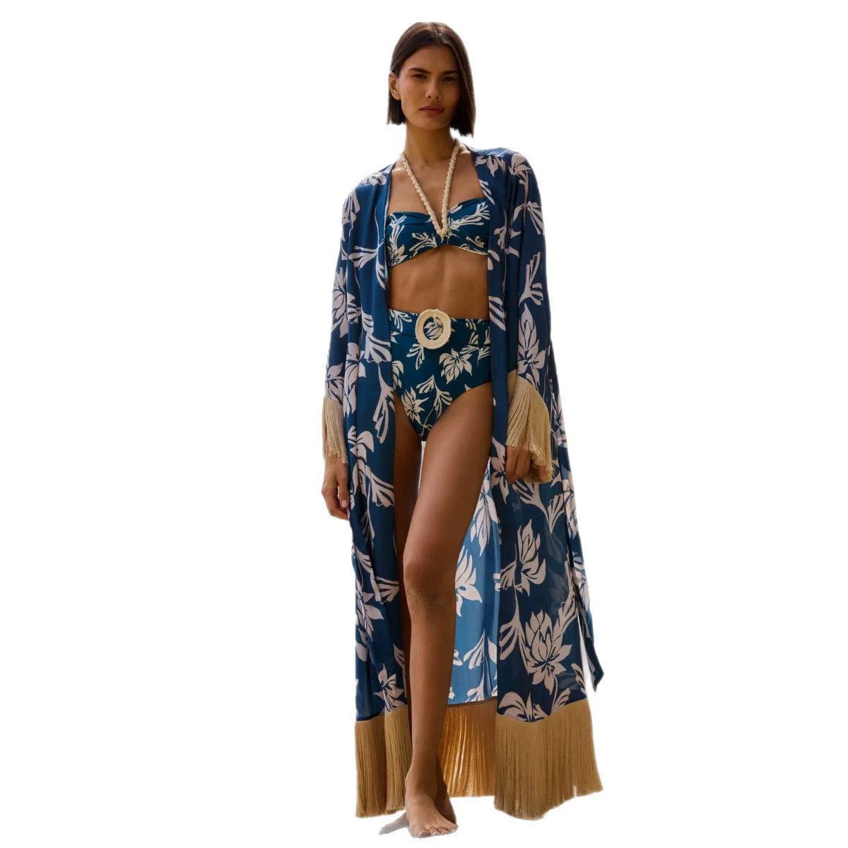 Bandeau High-Waist Bikini Set with Long Cover-Up view 5