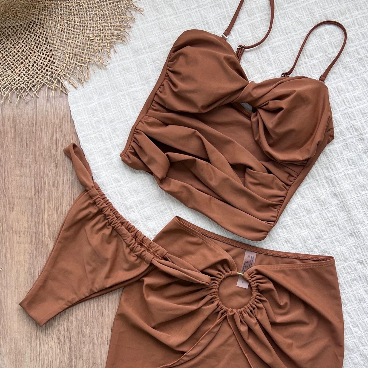 Three-Piece Bikini Set with Cutout Skirt