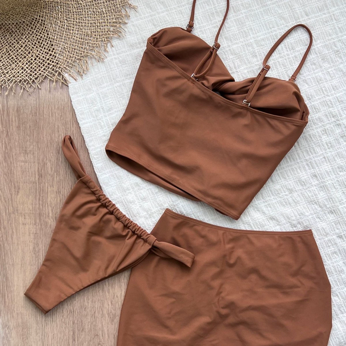 Three-Piece Bikini Set with Cutout Skirt view 3