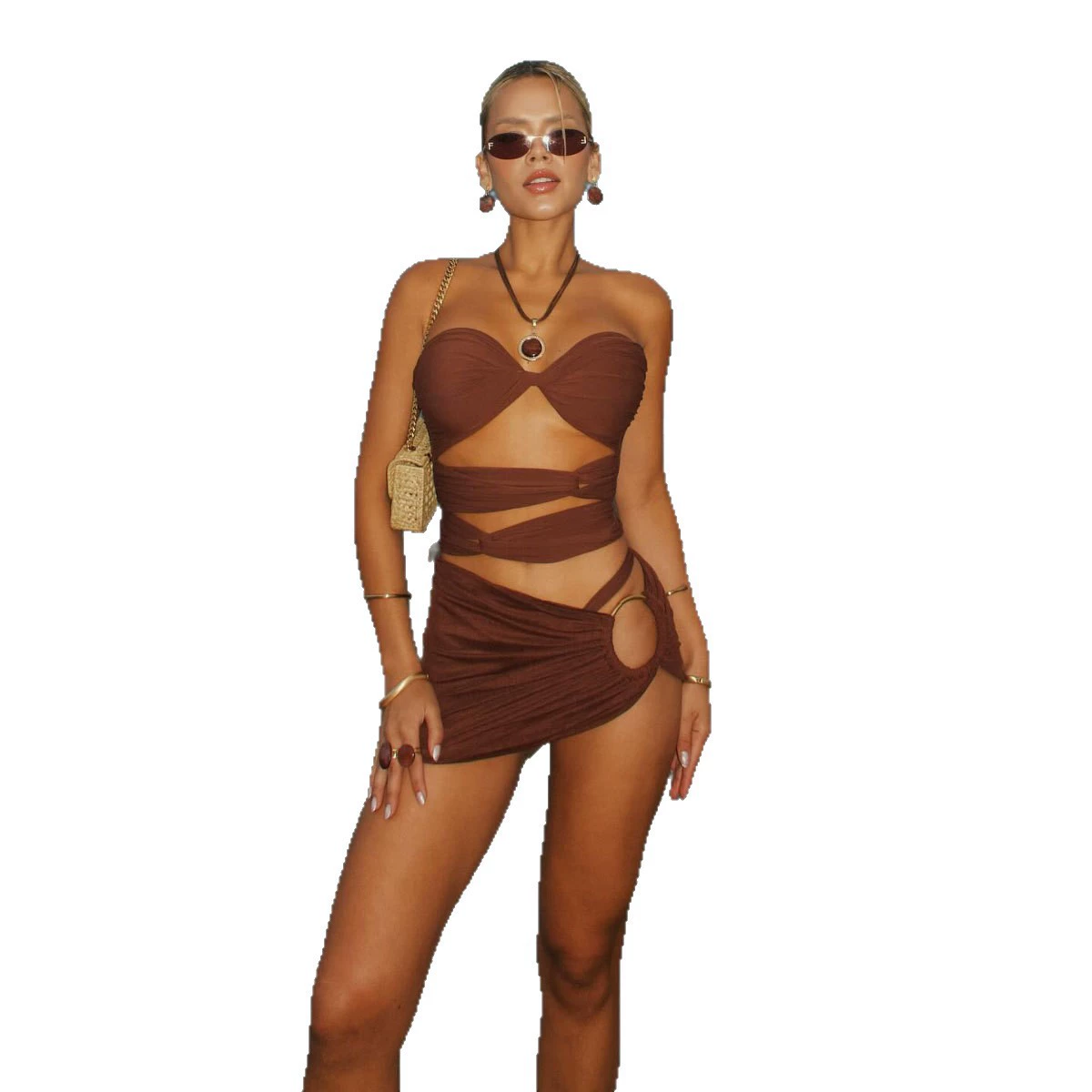 Three-Piece Bikini Set with Cutout Skirt view 5