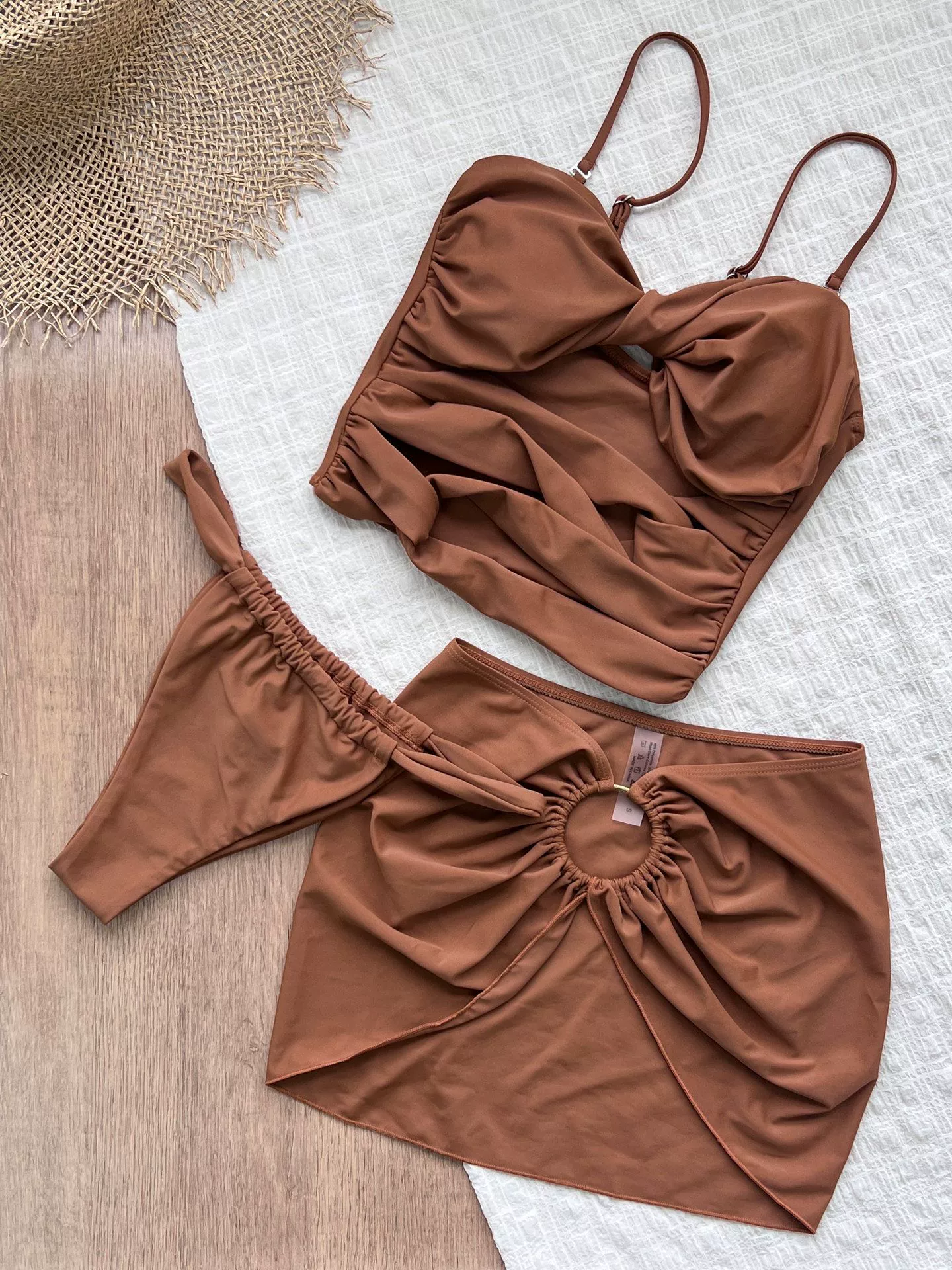 Three-Piece Bikini Set with Cutout Skirt view 6