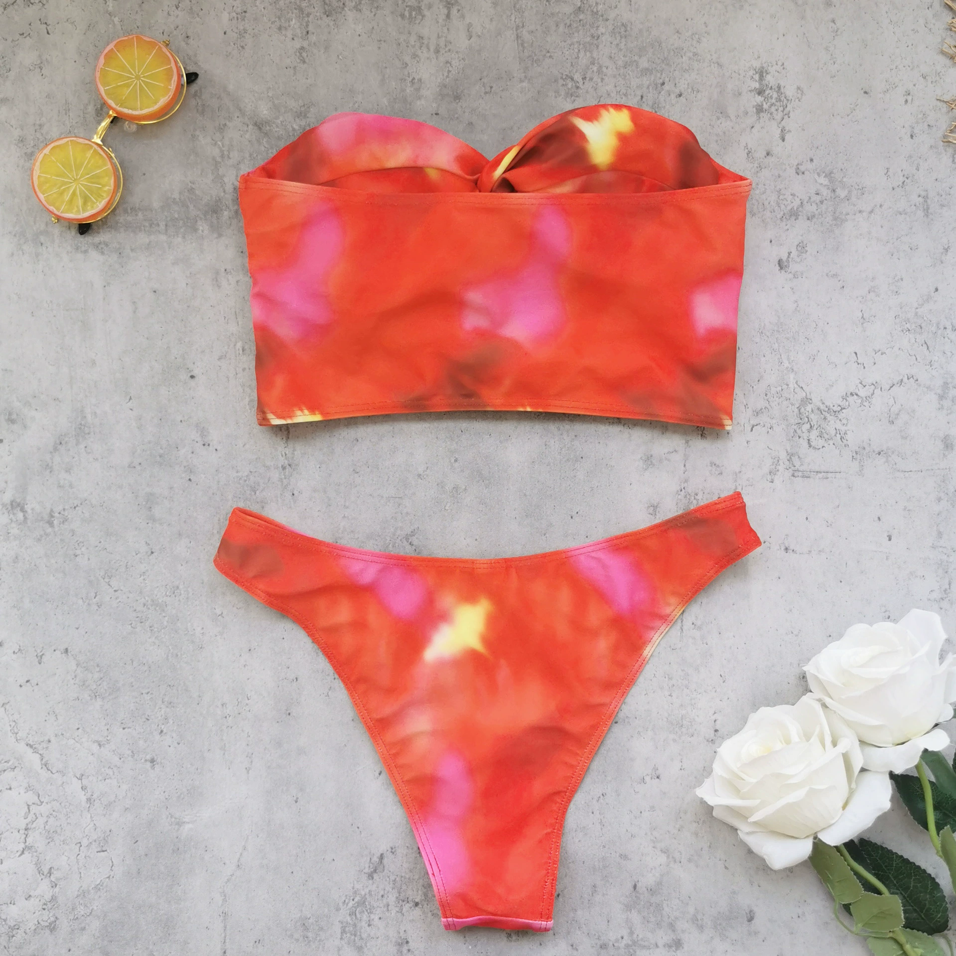 Twist Front Bandeau Bikini Set with Sarong view 3