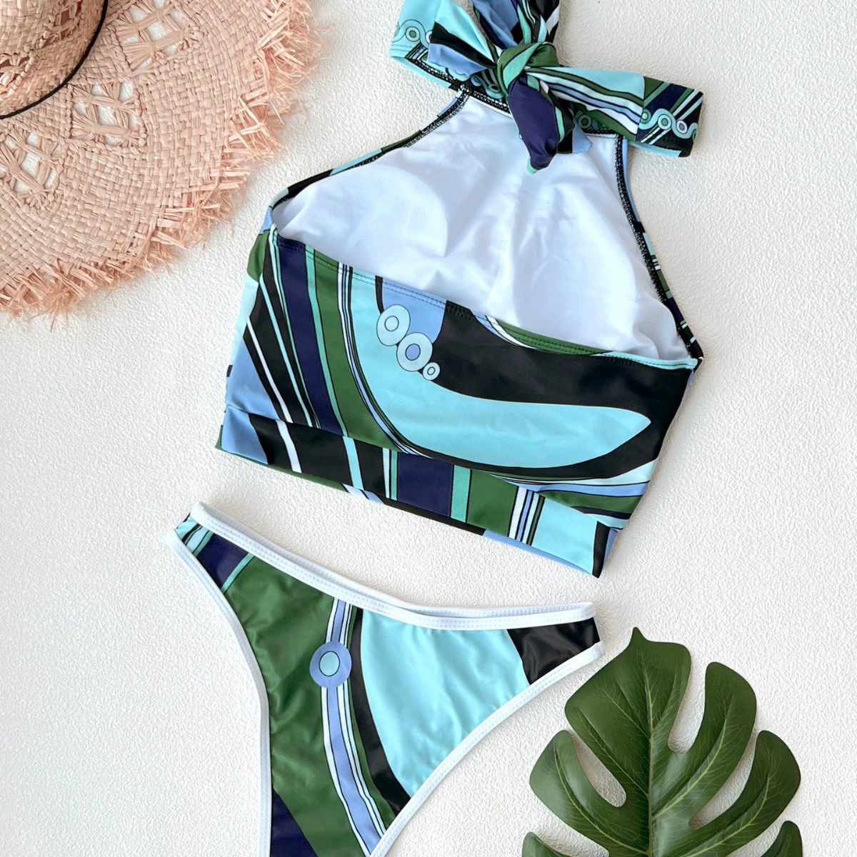 Three-Piece Halter Bikini Set with Sarong Cover-Up view 4