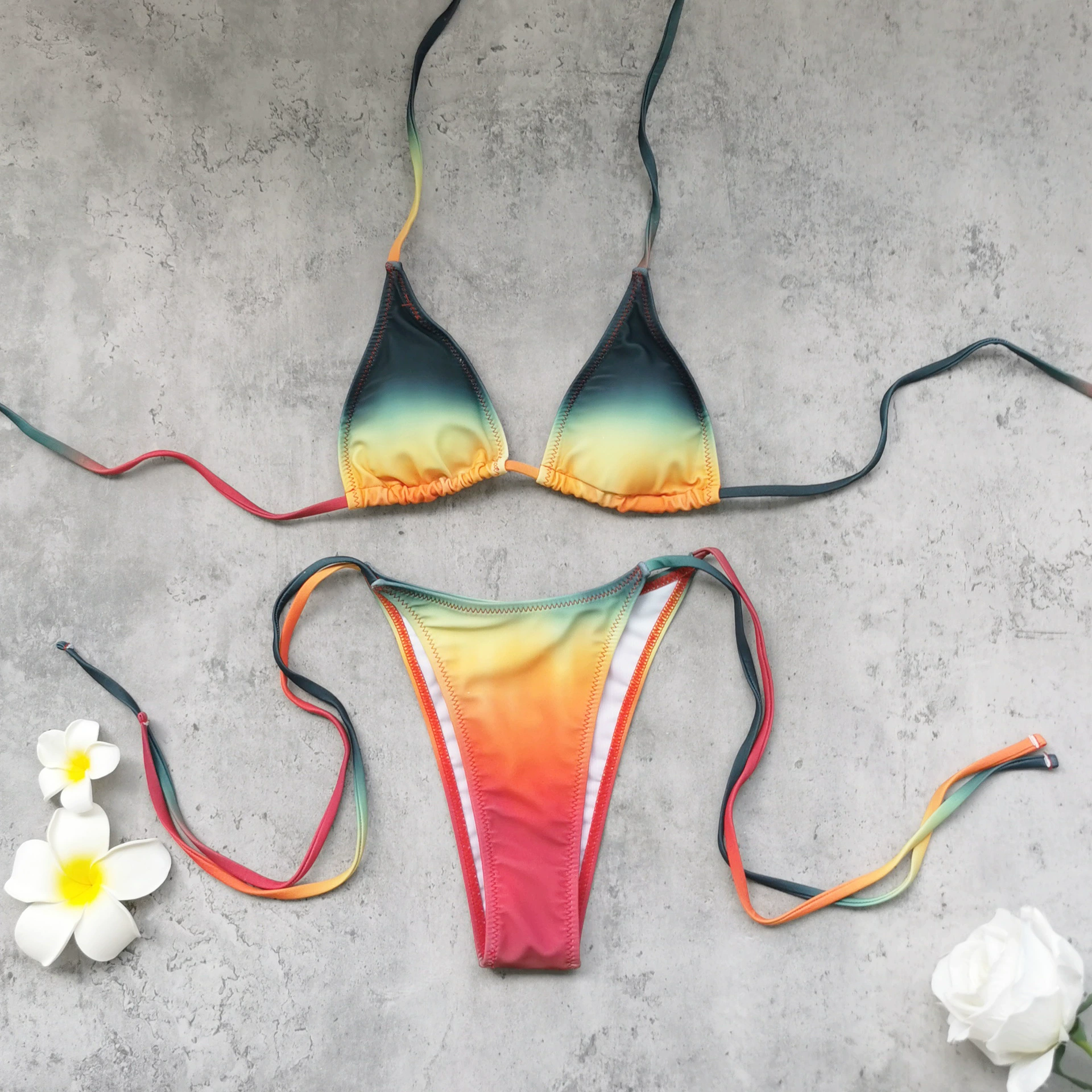 Triangle Halter Bikini Set with Sarong