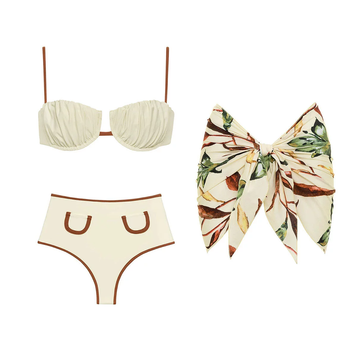 Women’s Underwire Bikini Set with High-Waist Bottom and Wrap Skirt